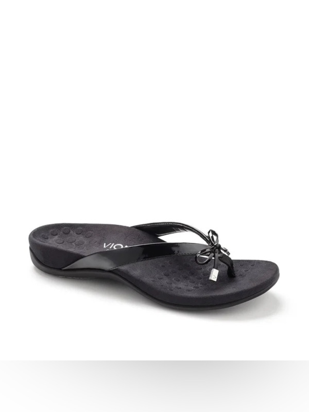 VIONIC Size 5 WOMEN'S BELLA II FLIP FLOPS- BLACK PATENT